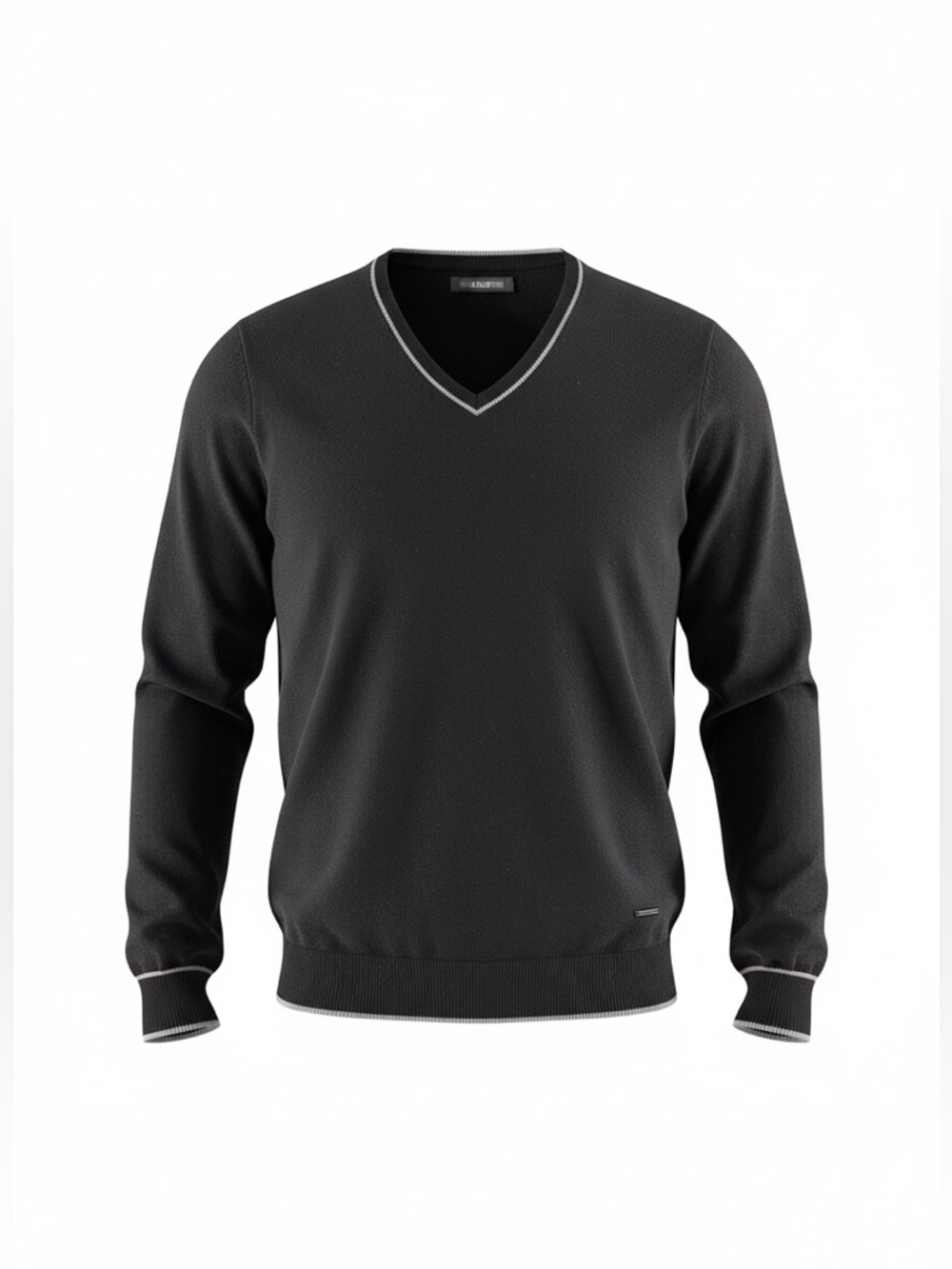 NWOT GAUDI wool blend v-neck knit jumper in black with grey trim men’s M